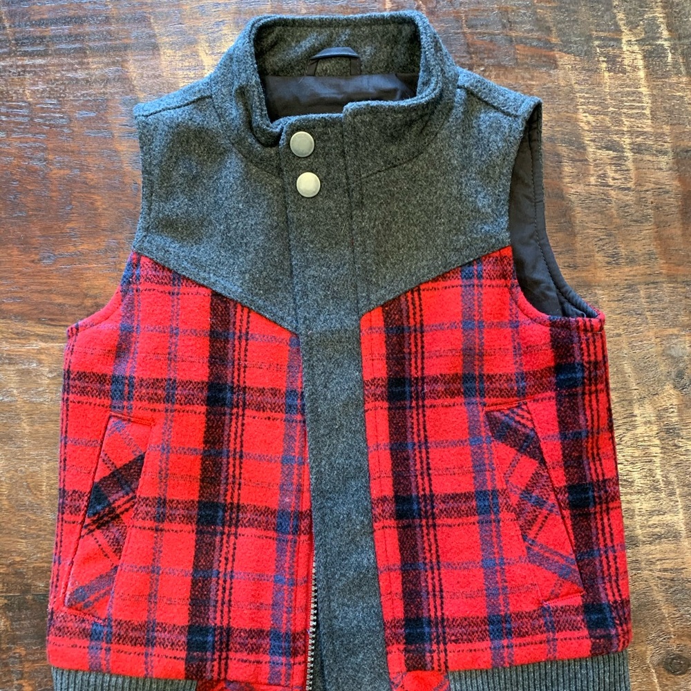 Charcoal & Red Plaid Vest
